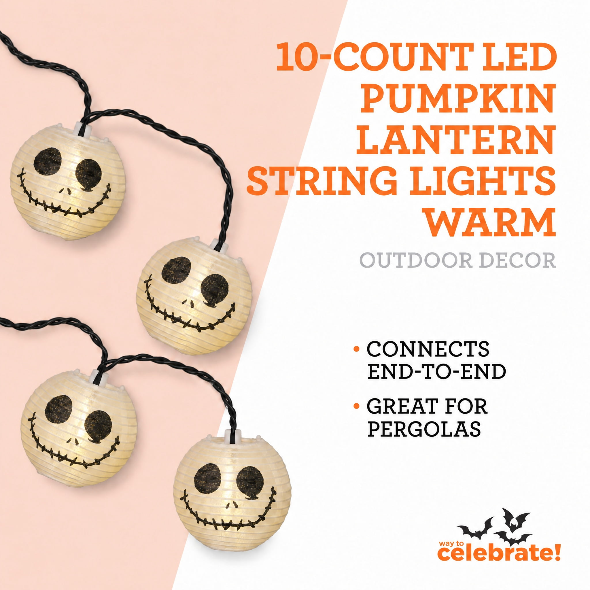 Indoor/Outdoor 10-Count LED White Pumpkin Lantern String Lights, Warm White, 6.5', Halloween by Way To Celebrate