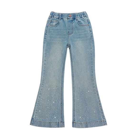 Gunia Girls' Jeans Fashion With Rhinestone Details Flared Bottom Legging Teen Youth Casual Wear Denim Pants 5-16 Years