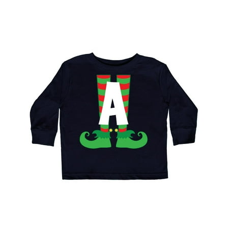 Monogrammed Items - Christmas Elf Feet Letter A Monogram Toddler Long Sleeve T-Shirt