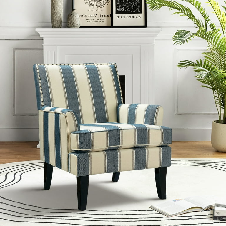 Tina's Home Upholstered Accent Chair, Navy Striped Fabric