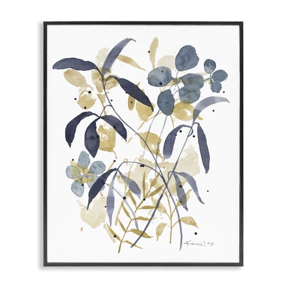 Stupell Industries Eclectic Blue & Yellow Plant Impressions Black Framed Giclee Art, 11 x 14, by Krinlox