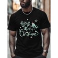 thumbnail image 4 of Merry Christmas Men's T Shirts Octopus Coral Santa Hat T-Shirt for Men Shell Starfish Ocean Crew Neck Tees Cotton Tops, Black, 2XL, 4 of 7
