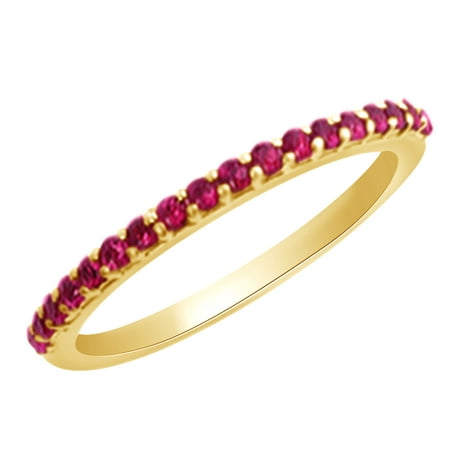 Ruby Gold Wedding Bands - (0.3 cttw) Round Cut Simulated Pink Ruby Wedding Engagement Band Ring In 14k Yellow Gold With Ring Size 4