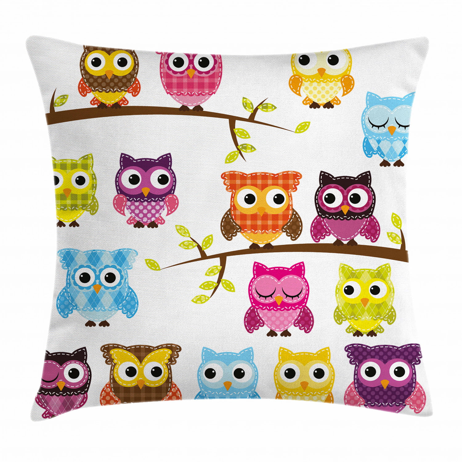 Owl Cushion Cover 16 inch 40cm Cute Owl Wildlife Sitting in Autumn Leaves White