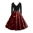 thumbnail image 5 of Valentine Day Dress for Women 1950S Retro Long Sleeve V-Neck Cocktail Dresses with Belt Love Heart Printing A-Line Dress 2026 Wine M, 5 of 5