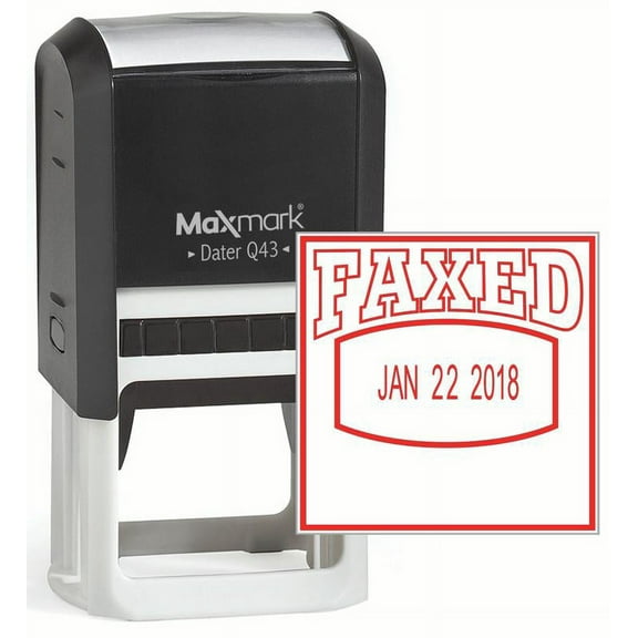 MaxMark Q43 (Large Size) Date Stamp with "FAXED" Self Inking Stamp - Red Ink