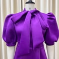 thumbnail image 6 of AURA Plus Size Women Summer Bow High Waist Banquet Dress Elegant Solid Color Lantern Sleeve Midi Dress, 6 of 8