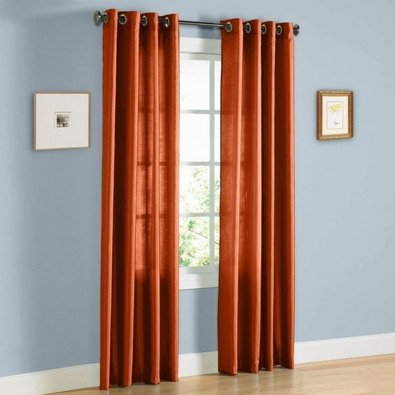 2 PANEL MIRA  SOLID BRICK SEMI SHEER WINDOW FAUX SILK ANTIQUE BRONZE GROMMETS CURTAIN DRAPES 55 WIDE X 84" LENGTH