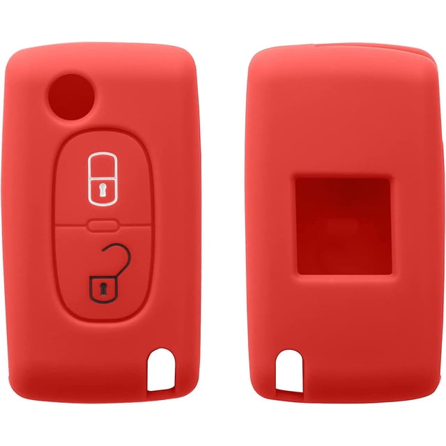 CHAO Accesorio para llave de coche compatible con llave de coche Peugeot Citroen, funda de silicona suave roja de 2 botones para llave de coche