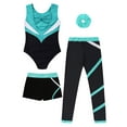 thumbnail image 6 of YiZYiF Kids Girls Sleeveless Gymnastics Leotards Training Bodysuit with Shorts Leggings And Headband Blue Green 16, 6 of 7