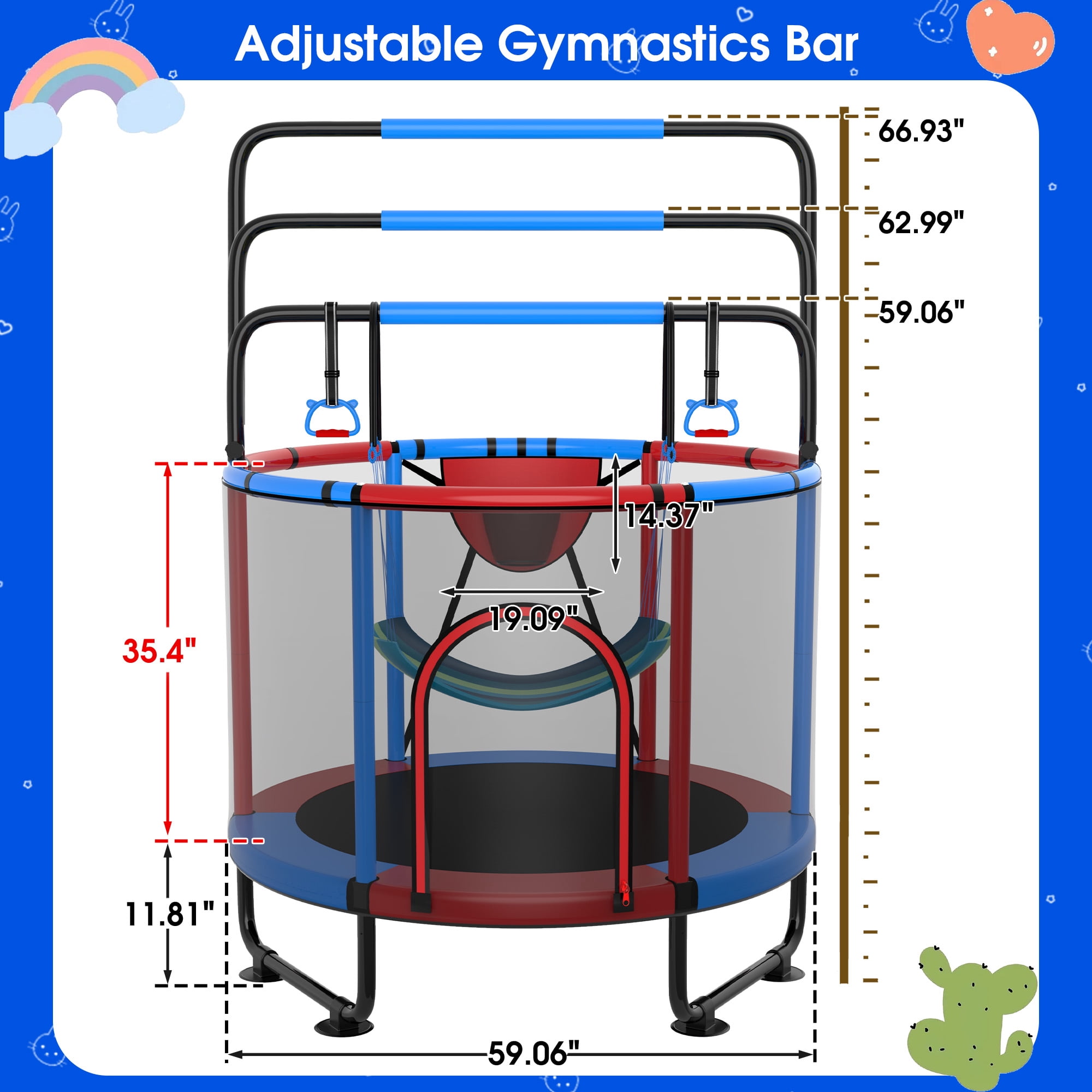 Cochan Trampoline for Kids 5FT 600LBS Toddler Trampoline with Enclosure Net and Handlebar, Mini Small Kids Trampoline for Age 1-6, Birthday Gift for Kids