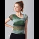 thumbnail image 5 of Blusas Ajustadas de Corta con Frunces y Estampado Floral de Cuello Asimétrico para Mujer Verde XL, 5 of 7
