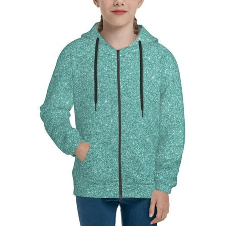 

Hoodies for Teen Girls Boys Teal Green Glitter Long Sleeve Youth Kids Essentials Zip Up Hoodie Lghtweight Fashion Hoodies & Sweatshirts Jacket Fall Winter Outfits Tops