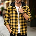 thumbnail image 2 of Fabrcox S-4XL Men's Hooded Flannel Shirt Jacket Long Sleeve Button Down Mens Plaid Shacket Jacket with Chest Pocket Casual Oversized Hoodies Coat Yellow XXXL, 2 of 10