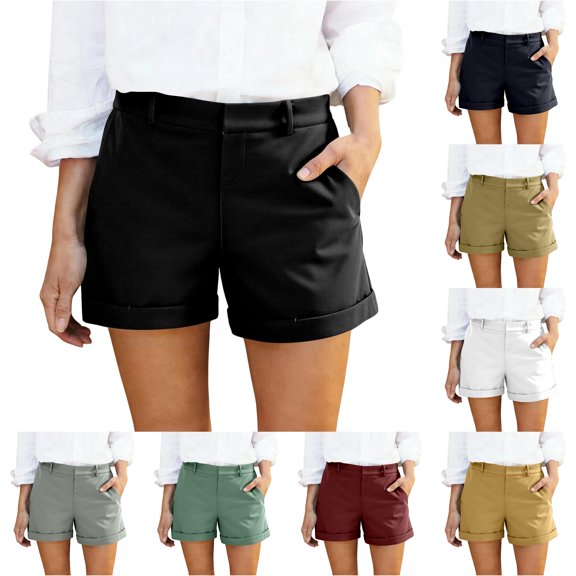 CAIVO Women Casual Loose Fit Wide Leg Cropped Summer Breathable Blend Elastic Waist Comfortable Shorts For Ladies Versatile Outdoor Work Solid Color Bottoms