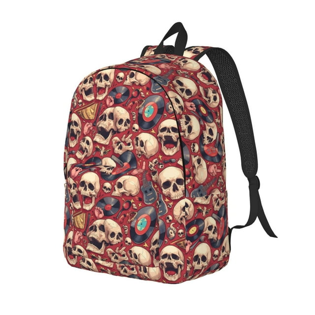 Saiise Sac à Dos pour Ordinateur Portable avec Impression Musicale de Guitare Crâne - Bretelles Réglables, Résistant à l'Eau, Grande Capacité, Design Élégant, Unisexe pour École, Bureau, Voyage-Petit