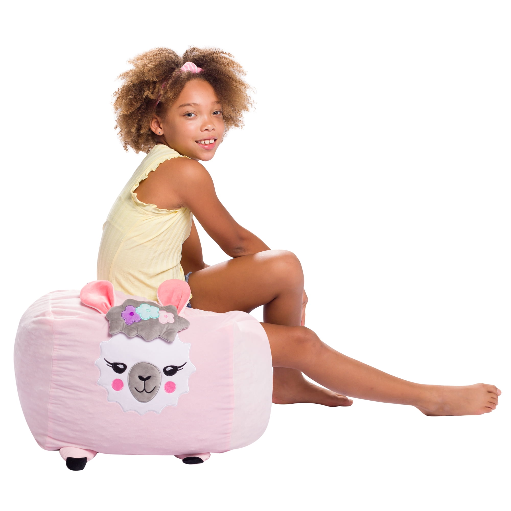 Posh Creations Animal Bean Bag Chair, Soft Cover, Kids, 1.5 ft, Pink Llama