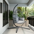 thumbnail image 3 of Patio Foldable Hanging Swing Chair with Stand Gray Color Front Porch Outdoor Patio Furniture Chairs Set, 3 of 5