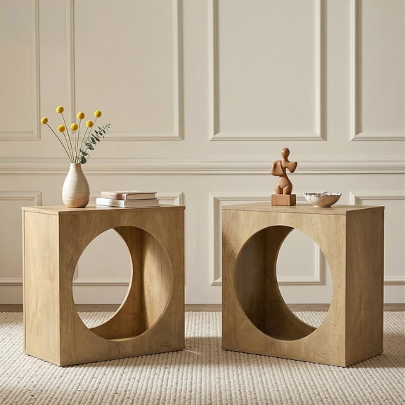 Set of 2 Modern End Tables, Light Oak Wooden Side Tables with 2-Tier Storage, Rectangular Nightstands for Living Room, Bedroom & Small Spaces