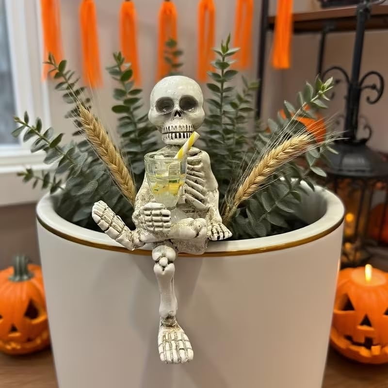 Weather-Resistant Skeleton Statue 5.1 Inch for Garden and Flower Pot Decoration