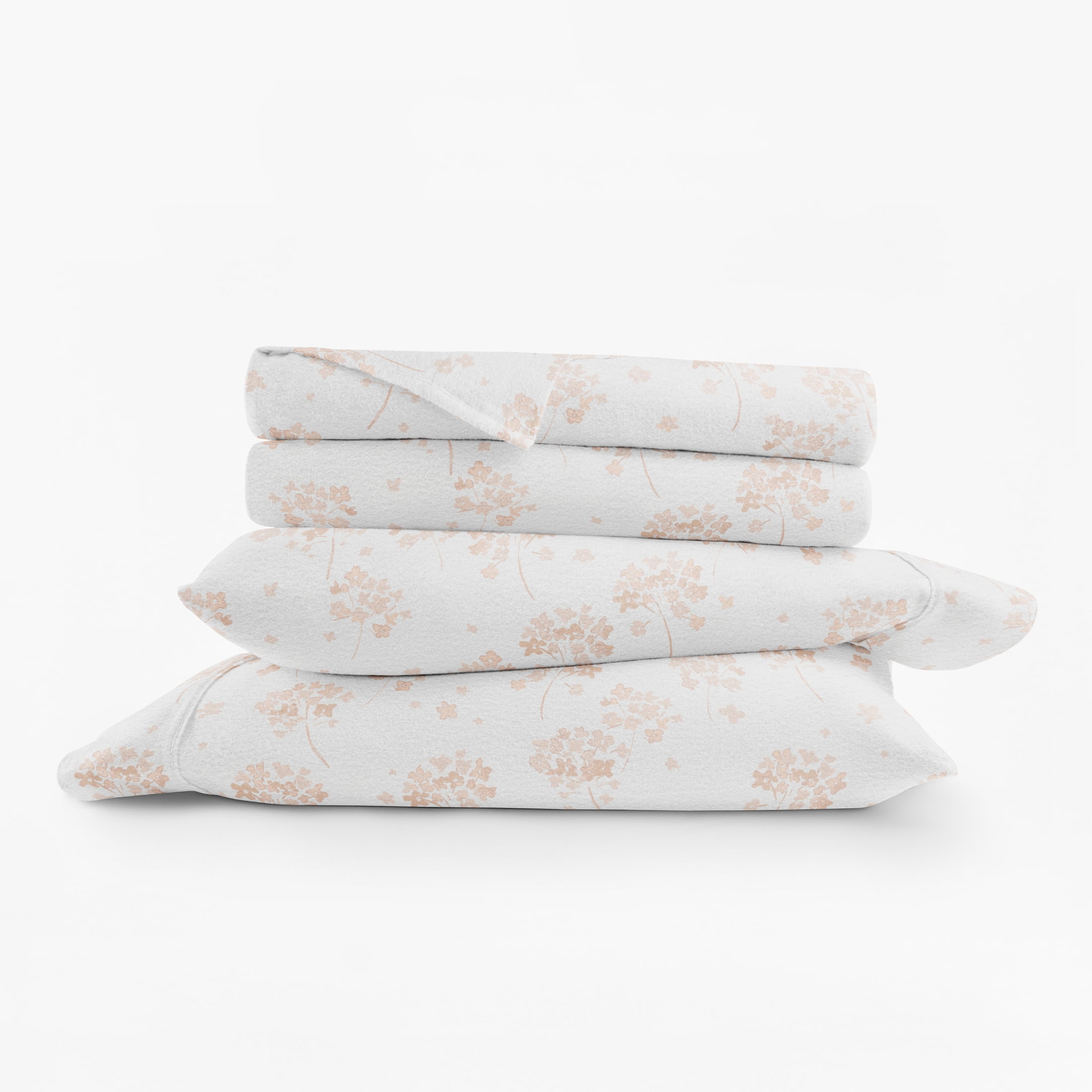 Pink Flower Bunch 4 Piece 100% Cotton Flannel Deep Pocket Sheet Set, Full, by Noble Linens