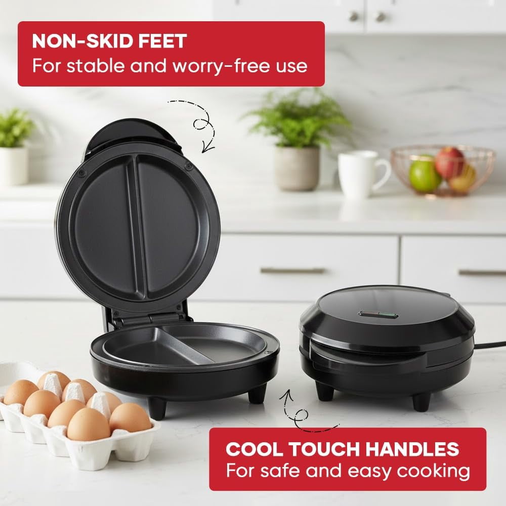 Saker Dual Zone Omelette Maker – Non Stick Double Egg Cooker with Fast Heating, Compact 1000W Breakfast Kitchen Appliance for Daily Home Cooking Use
