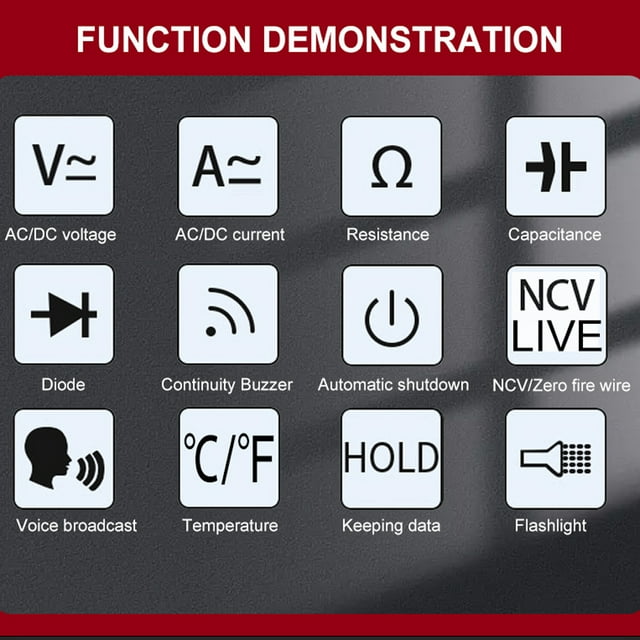TOOLTOP TOOLTOP Multimètre Vocal Thaïlandais avec Détection Automatique AC/DC, 6000 Unités d'Affichage, Écran Rétroéclairé, Test de Capacité/diode/continuité, Lampe de Poche, Arrêt Automatique, Alimenté par AAA (Piles Non Incluses)