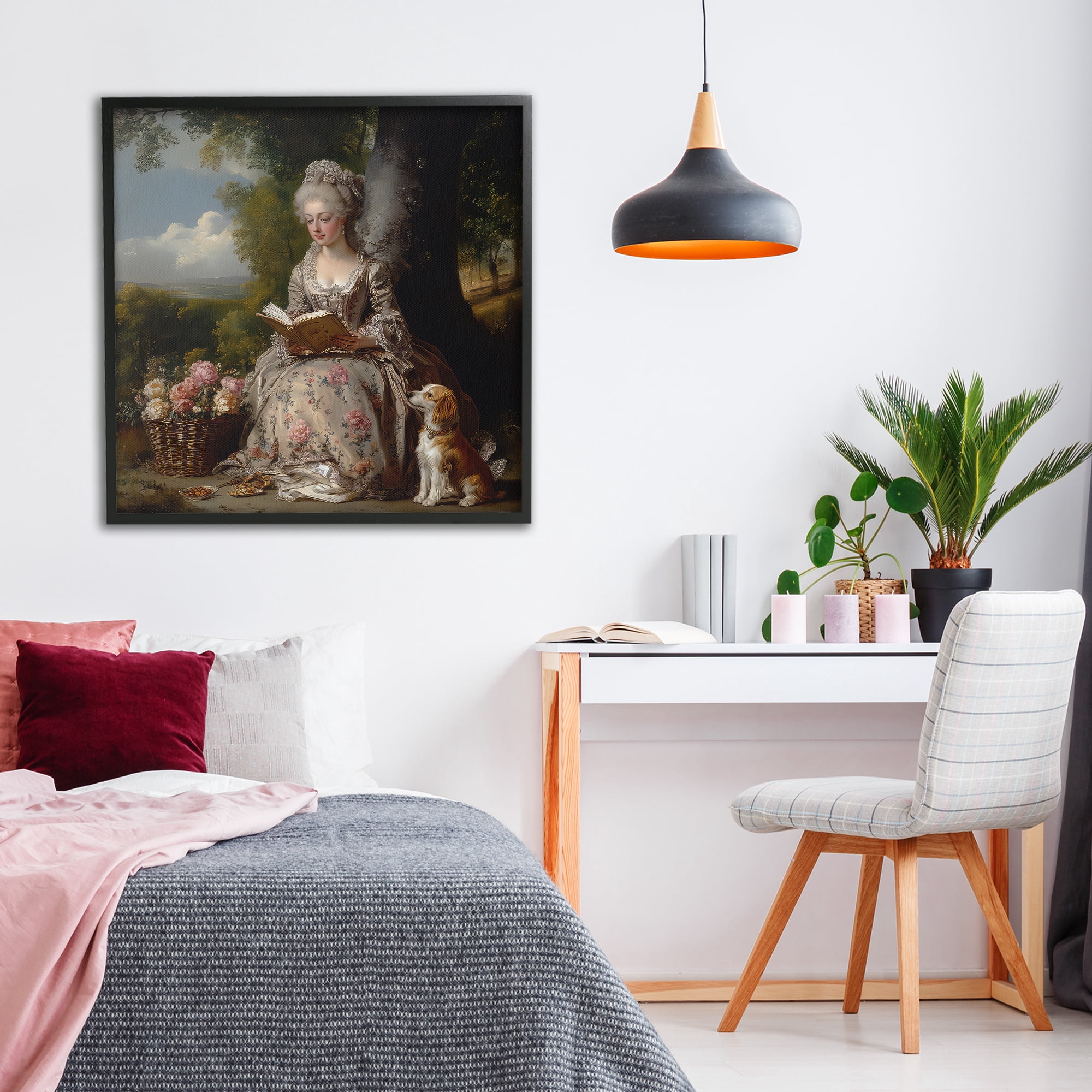Stupell Industries Rococo Lady with Dog Black Framed Giclee Art, design by The Wands Want