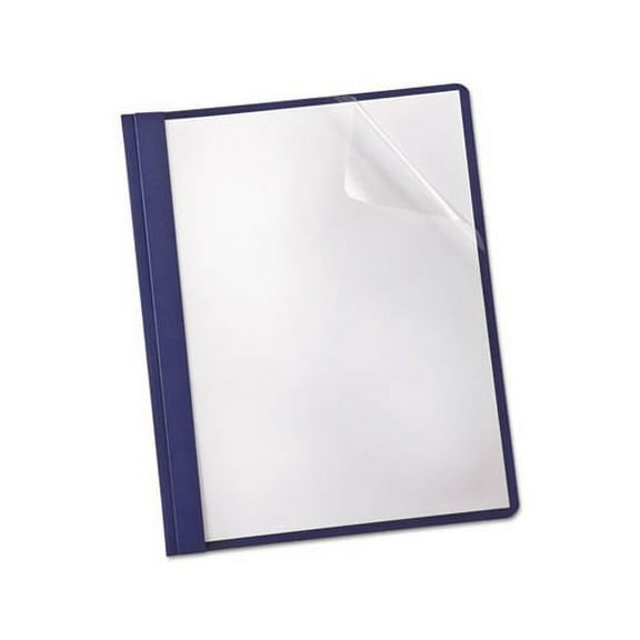 Linen Finish Clear Front Report Cover 3 Fasteners, Letter, Navy, 25/Box