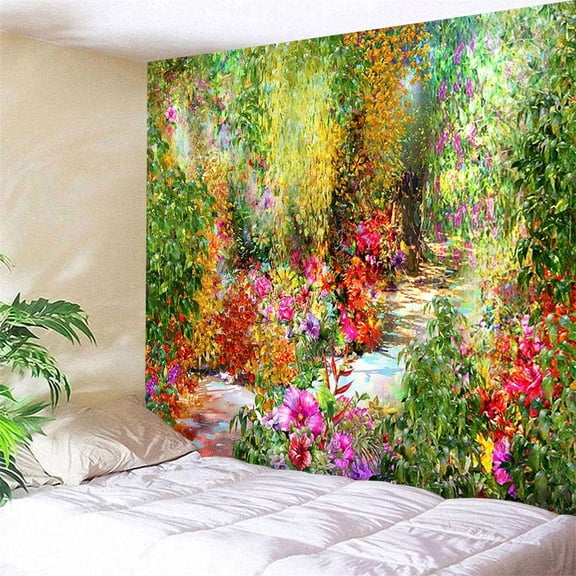 Flower Tapestry Colorful Floral Plants Tapestry Spring Theme Mystic Secret Garden Wild Flower Tapestry Wall Hanging Dorm Decor Wall Tapestries For Living Room Bedroom Picnic Wall Decor(60X40)
