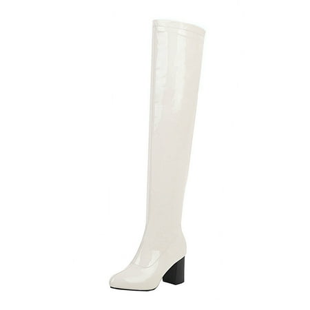 

Boots for Women Clearance Deals! Verugu Low Heel Comfort Bootie Over-the-Knee Boots Autumn And Winter Stretch Patent Leather Thin Thick High-heeled Women s Boots Candy Over-the-knee Boots White 39