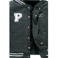 thumbnail image 2 of The Polar Club Boys' Fleece Varsity Baseball Jacket with Removable Hood (Charcoal-6), 2 of 5