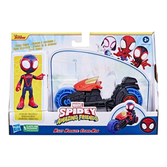 Preescolar Hasbro Marvel Figura de Miles Morales: Hombre Araña con motocicleta de juguete para niños a partir de 3 años