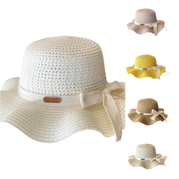 Afdoent Kids Sun Hat For Girls Children's Sunscreen Summer Bow Straw Hat Beach Fisherman's Hat Fashion