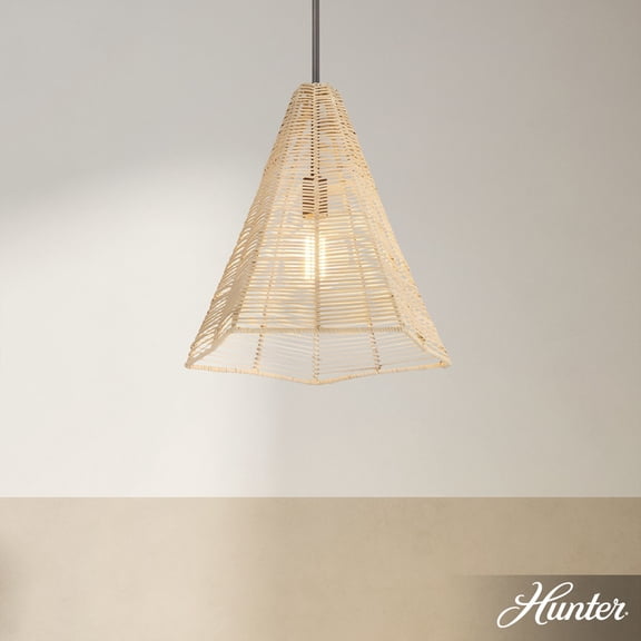 Hunter - Comet 1-light Matte Bronze, Medium Size Pendant Light, Dimmable, Casual Style, Cone Shaped, for Bedrooms, Dining, Living Rooms - 48090