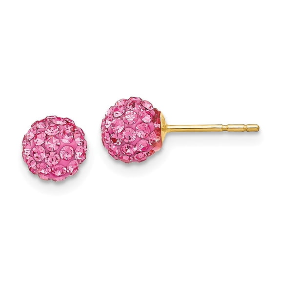 14K Yellow Gold Earring Ball Women'S Crystal Rose 6 mm