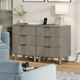 thumbnail image 4 of Laintene 3-Piece Boho Bedroom Set - 6-Drawer Dresser & 2 Nightstands with 3 Drawers & USB Charging, Fluted Wooden Storage, Modern Dresser & Nightstand Combo, Dark Grey Oak, 4 of 12