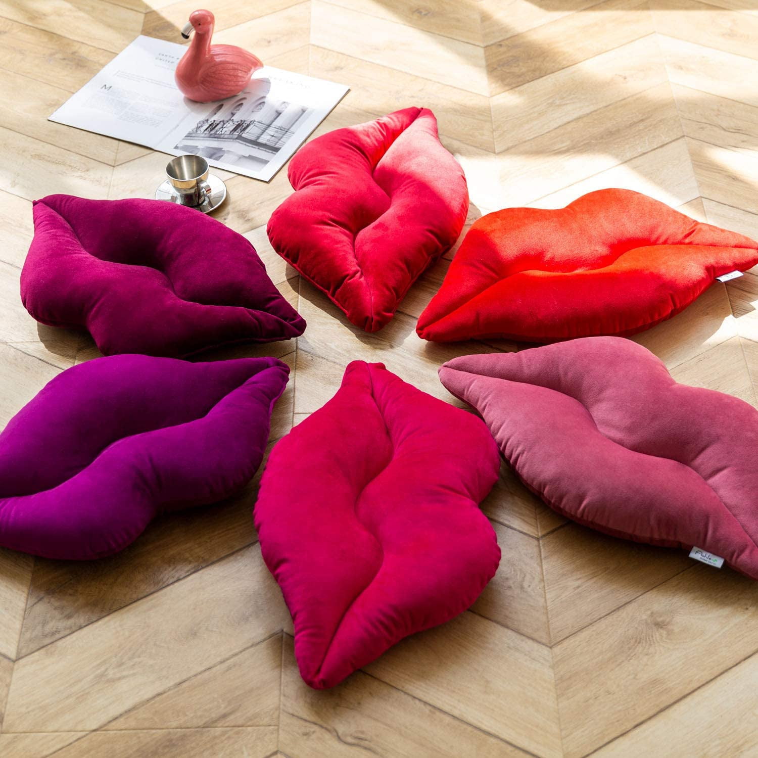 3D Lips Soft Velvet Cushion Throw Pillows for Couch Bed Living Room, Insert Included, Dark Red, 24 X 12.5 inches
