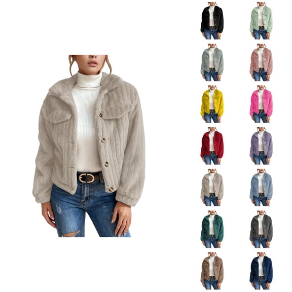 Winter Coats for Women 2025 Long Sleeve Warm Lapel Collared Open Front Jacket Casual Outerwear