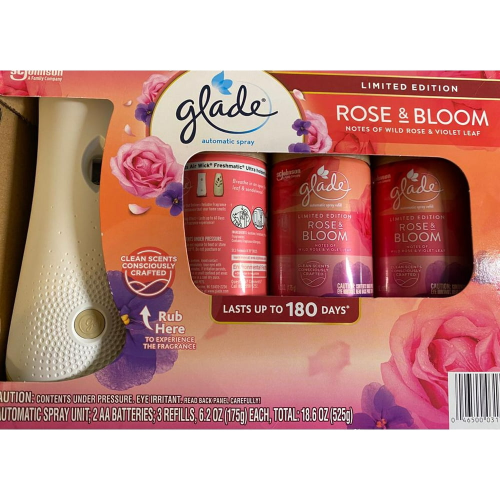 Glade Automatic Spray Diffuser Kit plus 3 Refills (Rose & Bloom