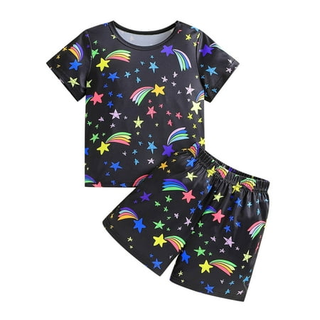 

WUXIAN Toddler Girls Summer Short Sleeve Pattern Tops And Shorts 2PCS Outfits Clothes Set Children Clothes Infants Baby Leisure Dailywear