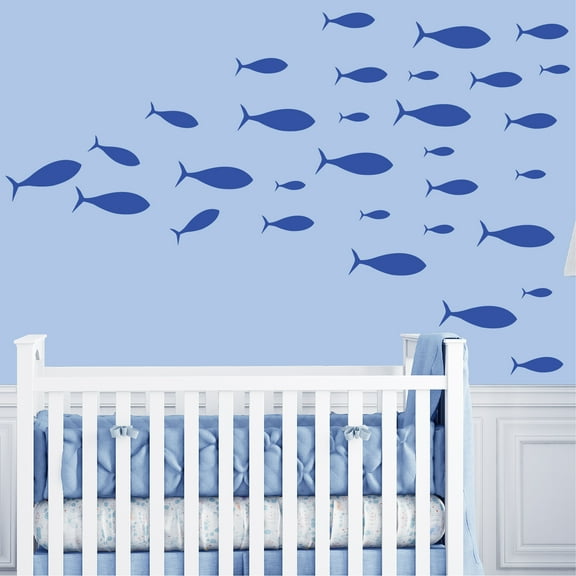 115Pcs Blue Fish Decals Ocean Theme Wall Stickers Peel and Stick for Kids Bedroom Living Room Nursery Playroom Classroom Decor
