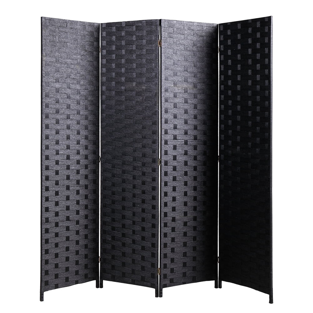 Kadyn 4 Panel Folding Weave Fiber Room Divider, Portable Privacy Room Screen for Home Office, Black