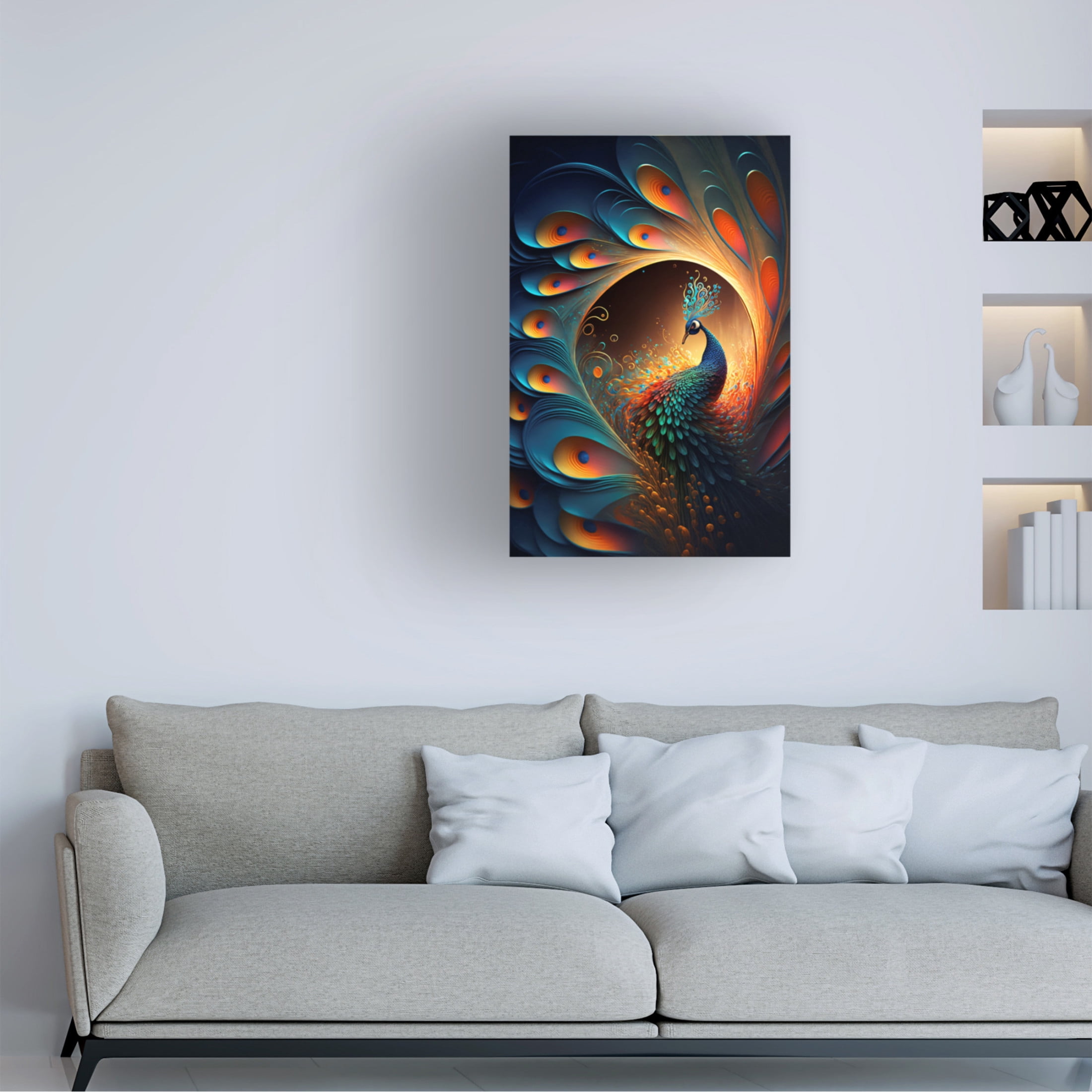 Canvas Wall Art - Ray Heere 'Proud Peacocks 5' Wall Art for Living Room, Bedroom, or Office Décor by Trademark Fine Art - 12 x 19 Inches