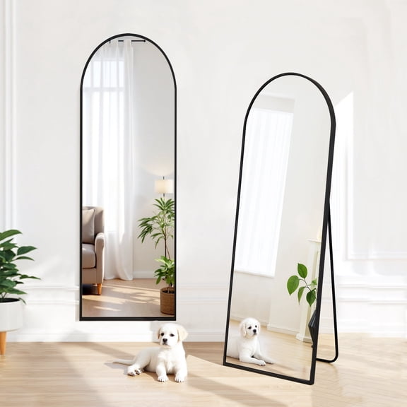59"x16" Arched Full Length Mirror, Floor Mirror with Stand, Freestanding, Wall Mounted, Arched-Top Full Body Mirror for Bedroom, Dressing Room -Black