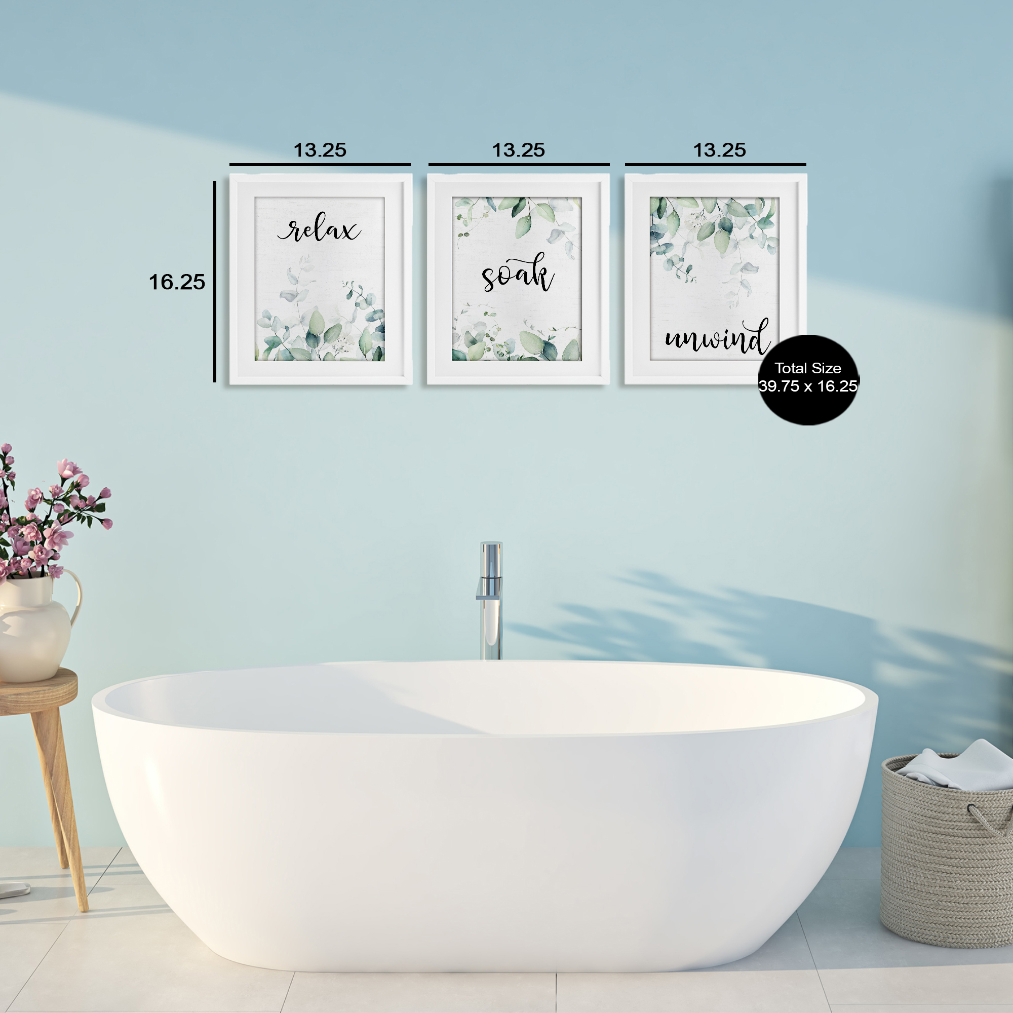 Leafy Bathroom Herbs 3 Piece White Framed Print Under Glass Set, design by Lettered and Lined