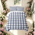 thumbnail image 2 of Manfei Checkered Art Bed Spread Queen,Geometric Plaid Queen Coverlet Set,White Navy,3 Pieces,1 Quilt and 2 Pillowcases, 2 of 7