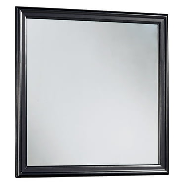 Wooden Frame Mirror with Mounting Hardware, Black and Silver