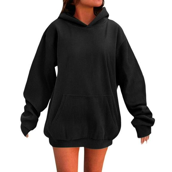 UPPADA Oversized Hoodies for Women Fall Winter Jackets Clothes Y2k Cute Crewneck Sweatshirts Loose Pullover Tops Fashion Outfits Tops with Pockets Black,L