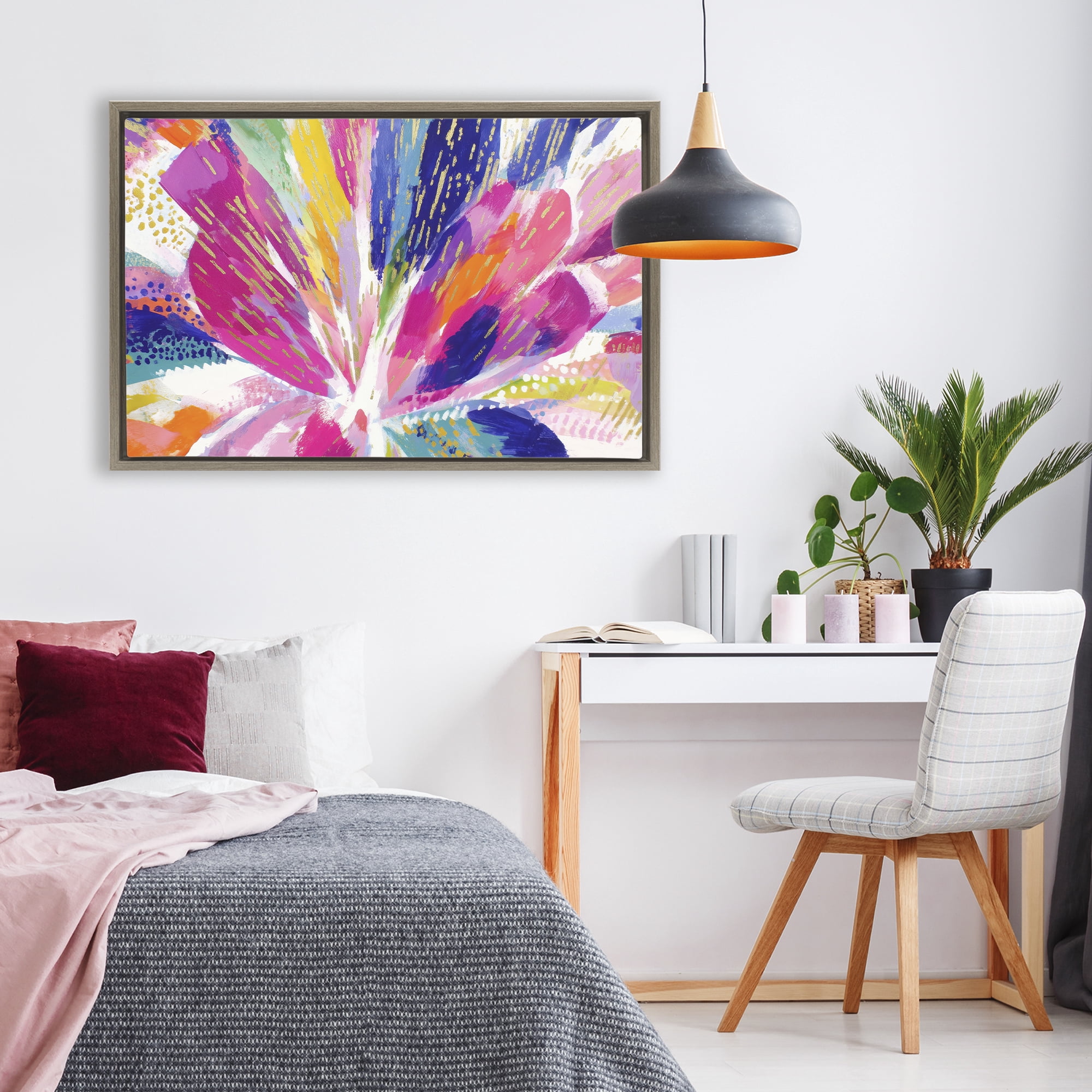 Stupell Industries Flower Burst in Vibrant Tones Brown Framed Floater Canvas Wall Art, design by Chromatic Storm Studio